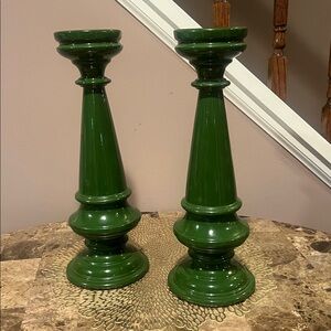 Foreside Home & Garden Green Ceramic Candle Holders, Set/2